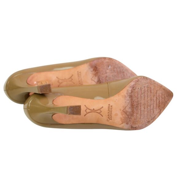 Carolinna Espinosa PATENT BEIGE REAL LEATHER HIGH HEEL POINTED PUMP SHOES 6.5M - Picture 10 of 12